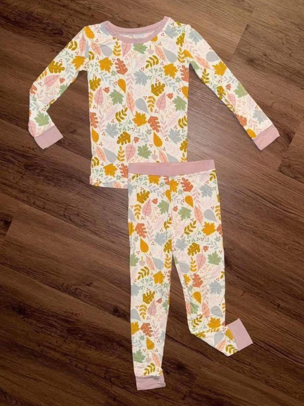 Little Sleepies Dusty Mauve Fall Leaves LS PJ Set (4T)
